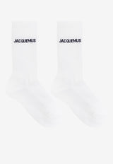 Jacquemus Logo Embroidered Ribbed Socks White ACU00003 AY00001-100