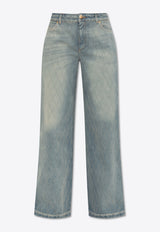 Balmain Washed Straight-Leg Jeans Blue FF1MI060 DF79-6FC