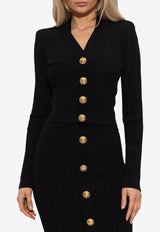 Balmain Cable Knit Cropped Cardigan Black FF1KL245 KI50-0PA