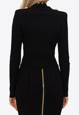 Balmain Cable Knit Cropped Cardigan Black FF1KL245 KI50-0PA