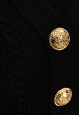Balmain Cable Knit Cropped Cardigan Black FF1KL245 KI50-0PA