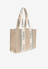 Chloé Medium Woody Linen Tote Bag Beige CHC23AS383 L17-38T