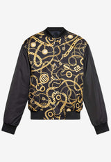Balmain Chain Print Reversible Silk Bomber Jacket Black FH1TFA25 MH60-EAD