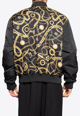 Balmain Chain Print Reversible Silk Bomber Jacket Black FH1TFA25 MH60-EAD
