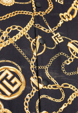 Balmain Chain Print Reversible Silk Bomber Jacket Black FH1TFA25 MH60-EAD