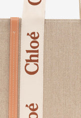 Chloé Medium Woody Linen Tote Bag Beige CHC23AS383 L17-847