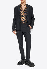 Balmain Leopard Print Silk Bowling Shirt Brown FH1HN135 SF14-GBA