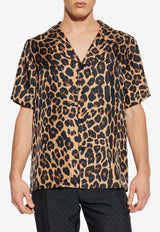 Balmain Leopard Print Silk Bowling Shirt Brown FH1HN135 SF14-GBA