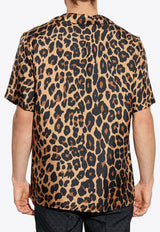 Balmain Leopard Print Silk Bowling Shirt Brown FH1HN135 SF14-GBA