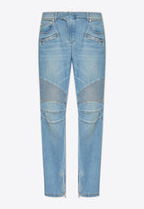Balmain Slim-Fit Biker Jeans Light Blue FH1MG115 DF81-6AW