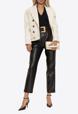 Balmain Double-Breasted Wool Coat Cream FF1UA095 WB50-0FA