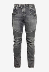 Balmain Logo Patch Slim Biker Jeans Gray FH1MG115 DF82-9AZ