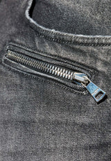 Balmain Logo Patch Slim Biker Jeans Gray FH1MG115 DF82-9AZ