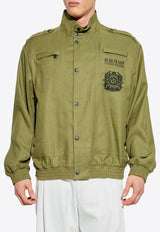 Balmain High-Neck Aviator Style Jacket Green FH1TFA60 CG14-7CW