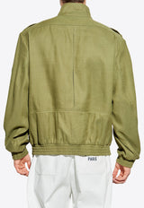 Balmain High-Neck Aviator Style Jacket Green FH1TFA60 CG14-7CW