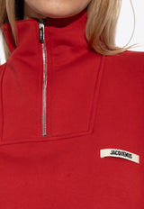 Jacquemus Gros Grain Half-Zip Oversized Sweatshirt Red SSW00210 AJ00174-470