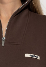 Jacquemus Gros Grain Half-Zip Sweatshirt Brown SSW00210 AJ00174-880
