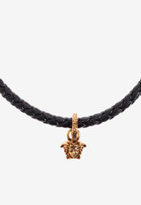 Versace La Medusa Braided Leather Necklace Black 1021598 1A00637-1B460