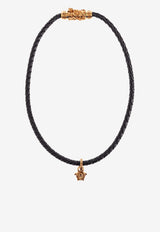 Versace La Medusa Braided Leather Necklace Black 1021598 1A00637-1B460