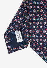 Ferragamo Turtle Print Silk Tie Navy 351289 4 NUGA 785389-F BLU SCURO ROSSO
