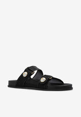 Jimmy Choo Fayence Leather Slides Black FAYENCE SANDAL MHP-BLACK BLACK
