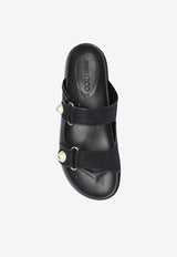 Jimmy Choo Fayence Leather Slides Black FAYENCE SANDAL MHP-BLACK BLACK