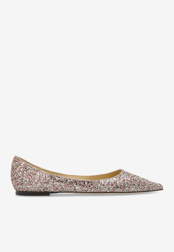 Jimmy Choo Love Glittered Ballet Flats LOVE FLAT CGF-ROSE MIX