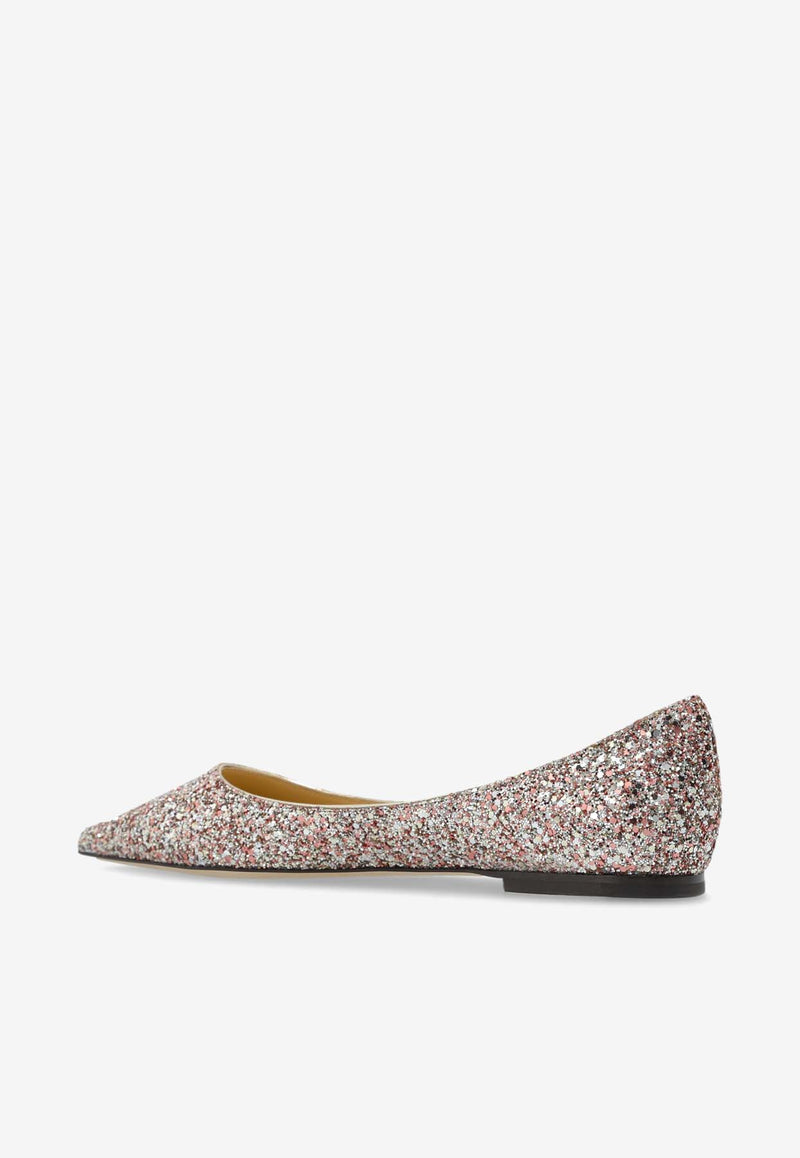 Jimmy Choo Love Glittered Ballet Flats LOVE FLAT CGF-ROSE MIX