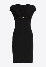 Versace V-neck Short Sleeved Midi Dress Black 1017642 1A13362 1B000