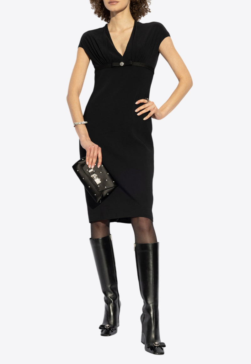 Versace V-neck Short Sleeved Midi Dress Black 1017642 1A13362 1B000