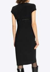 Versace V-neck Short Sleeved Midi Dress Black 1017642 1A13362 1B000
