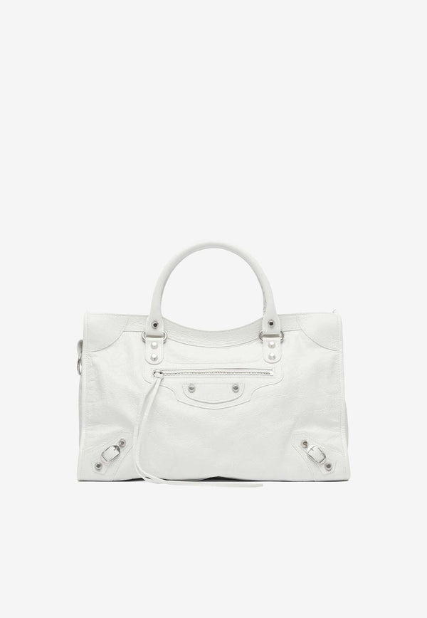 Balenciaga Medium Le City Leather Tote Bag White 8230582AA9S9104_82522