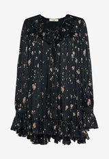Chloé Floral Print Gathered Silk Mini Dress Black CH25ARO26481001_Black_32772810