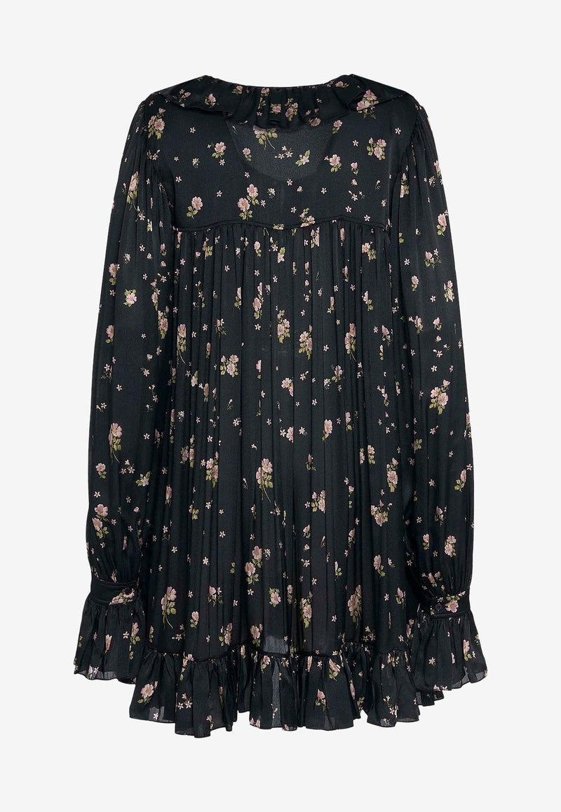 Chloé Floral Print Gathered Silk Mini Dress Black CH25ARO26481001_Black_32772810