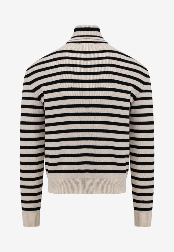 Celine Heritage Cashmere Stripe Turtleneck Sweater Monochrome 2ADV4240U_01CB_White_29852452