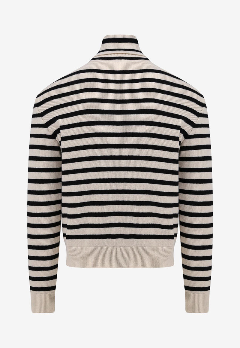 Celine Heritage Cashmere Stripe Turtleneck Sweater Monochrome 2ADV4240U_01CB_White_29852452