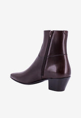Celine Janco Pointed-Toe Leather Boots Brown 340603791_19OA_Brown_29851777