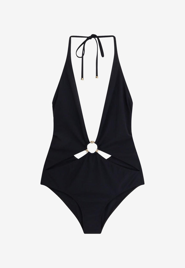Celine Triomphe Deep V-neck One-Piece Swimsuit Black 2Z692152C_38NO_Black_29852874