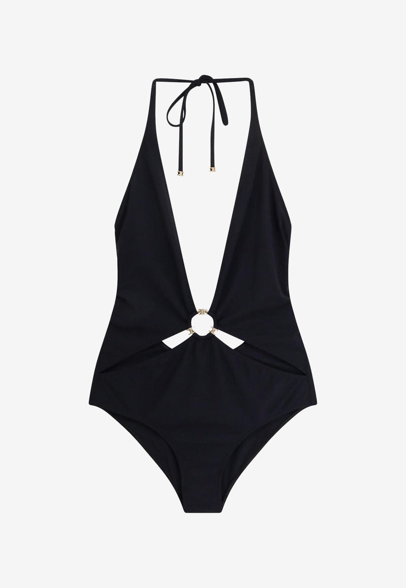 Celine Triomphe Deep V-neck One-Piece Swimsuit Black 2Z692152C_38NO_Black_29852874