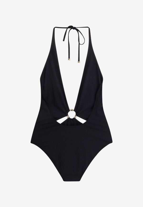 Celine Triomphe Deep V-neck One-Piece Swimsuit Black 2Z692152C_38NO_Black_29852874