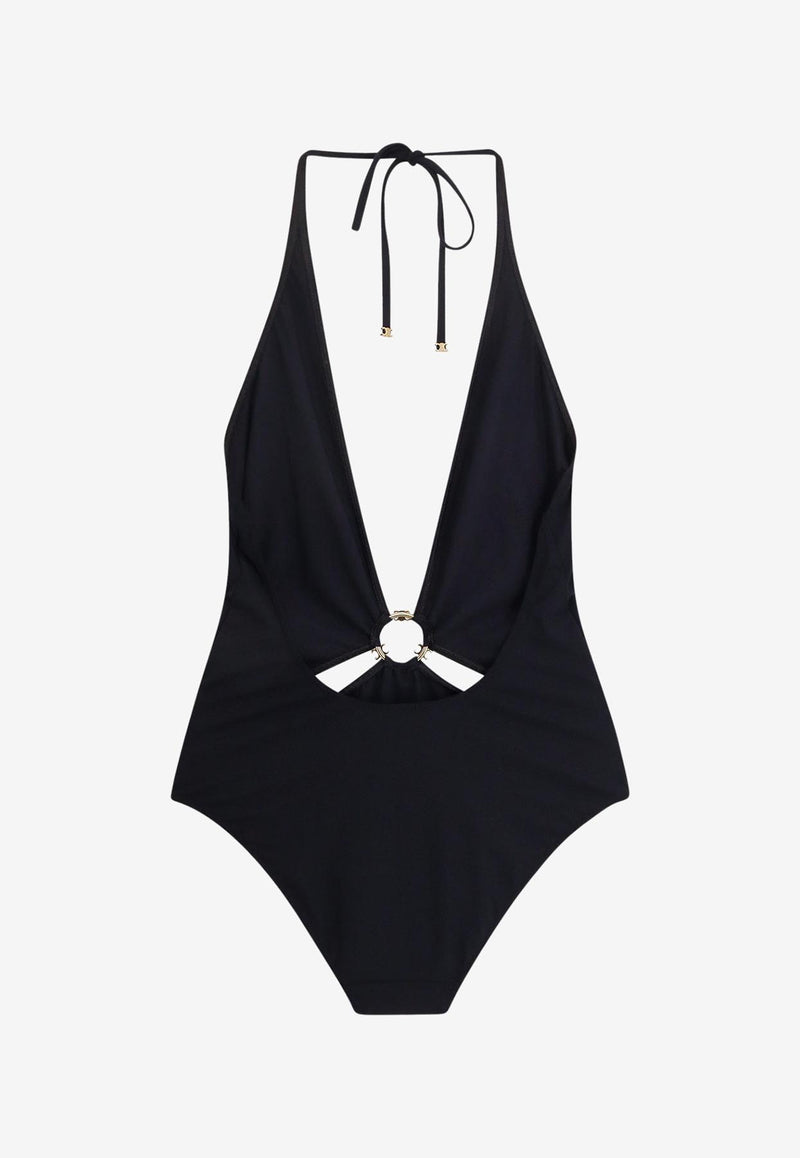 Celine Triomphe Deep V-neck One-Piece Swimsuit Black 2Z692152C_38NO_Black_29852874
