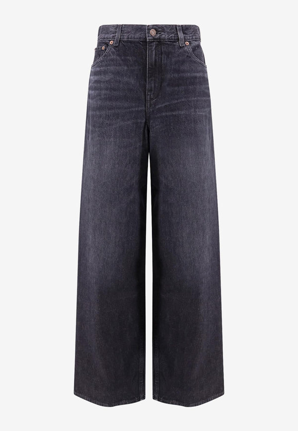 Chloé Logo Patch Wide-Leg Faded Jeans Black CH25ADP02156075_Onyxblack_32772783