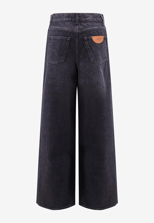 Chloé Logo Patch Wide-Leg Faded Jeans Black CH25ADP02156075_Onyxblack_32772783