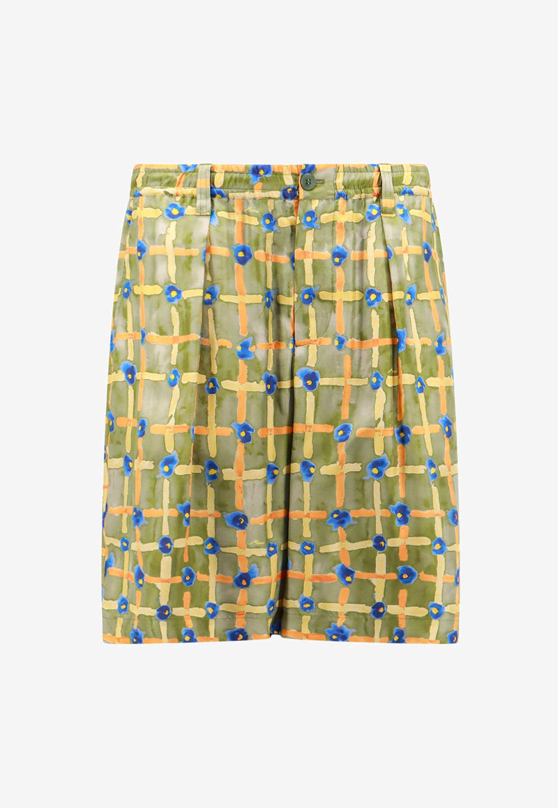 Marni Silk Bermuda Printed Shorts Green PUMU0049M5UTSG09_SAV67_Green_32943265