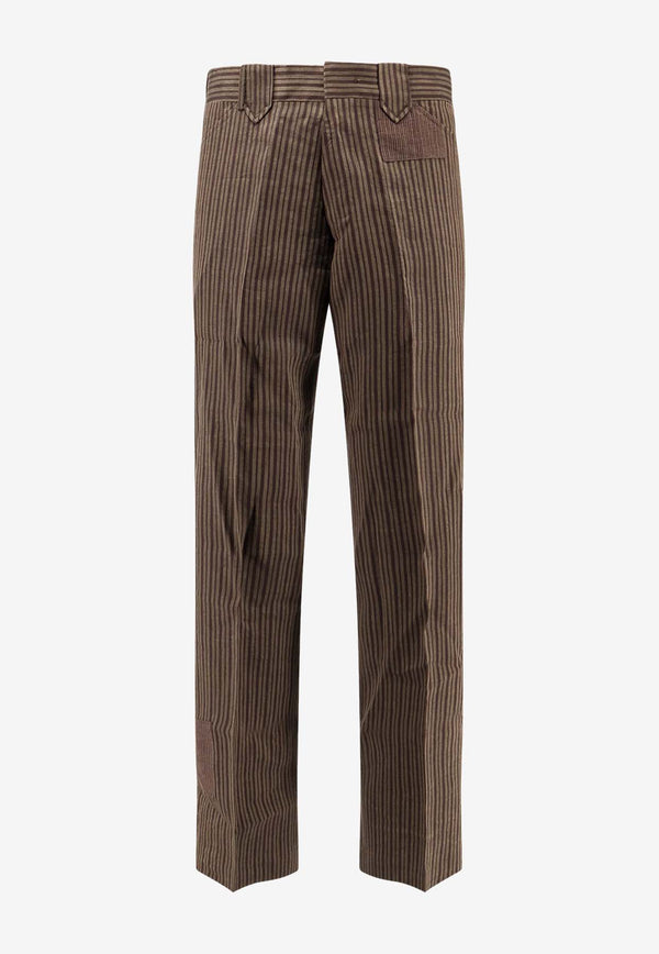 Enfants Riches Déprimés Linen-Blend Striped Pants Brown 060287_RED_Red_31299778