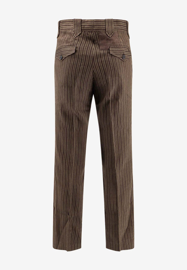 Enfants Riches Déprimés Linen-Blend Striped Pants Brown 060287_RED_Red_31299778