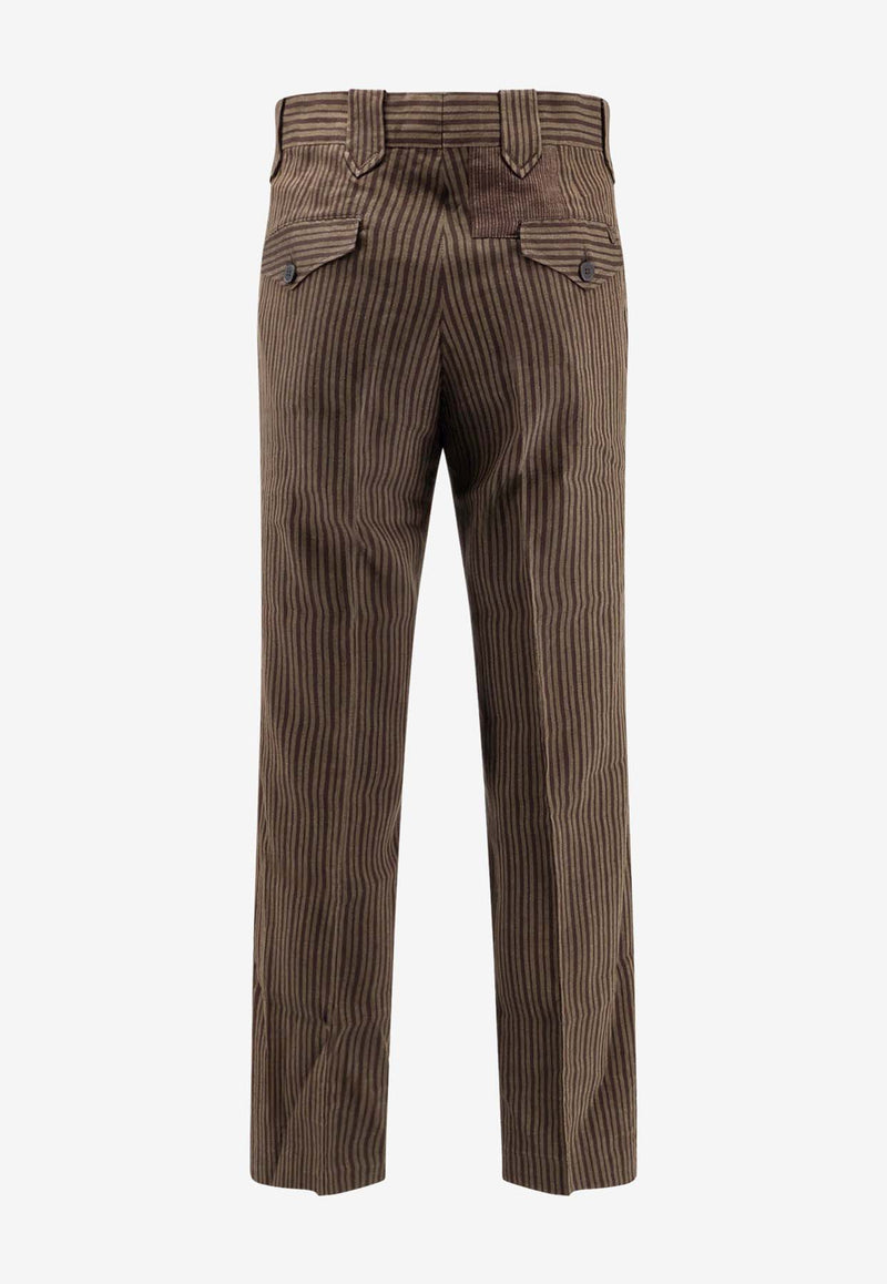Enfants Riches Déprimés Linen-Blend Striped Pants Brown 060287_RED_Red_31299778