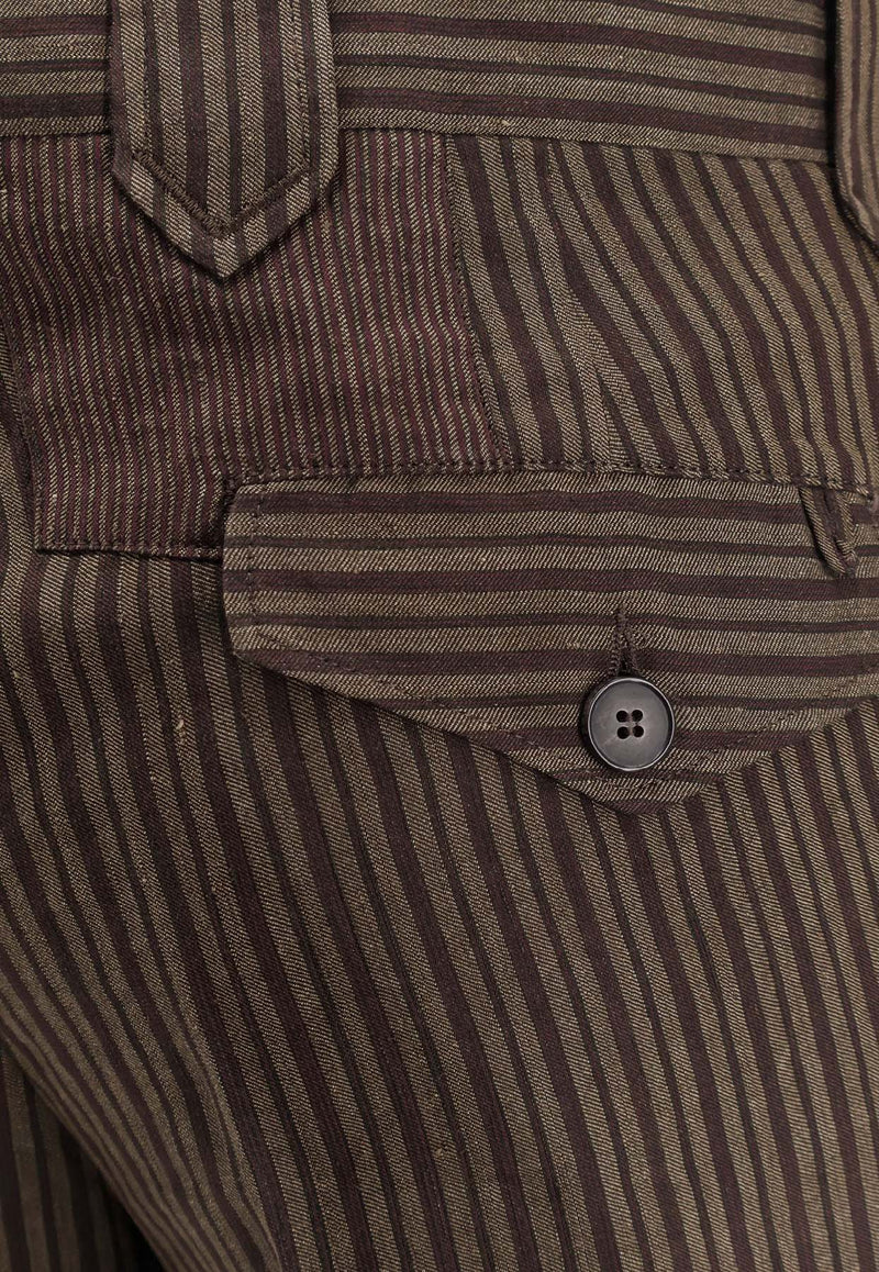Enfants Riches Déprimés Linen-Blend Striped Pants Brown 060287_RED_Red_31299778