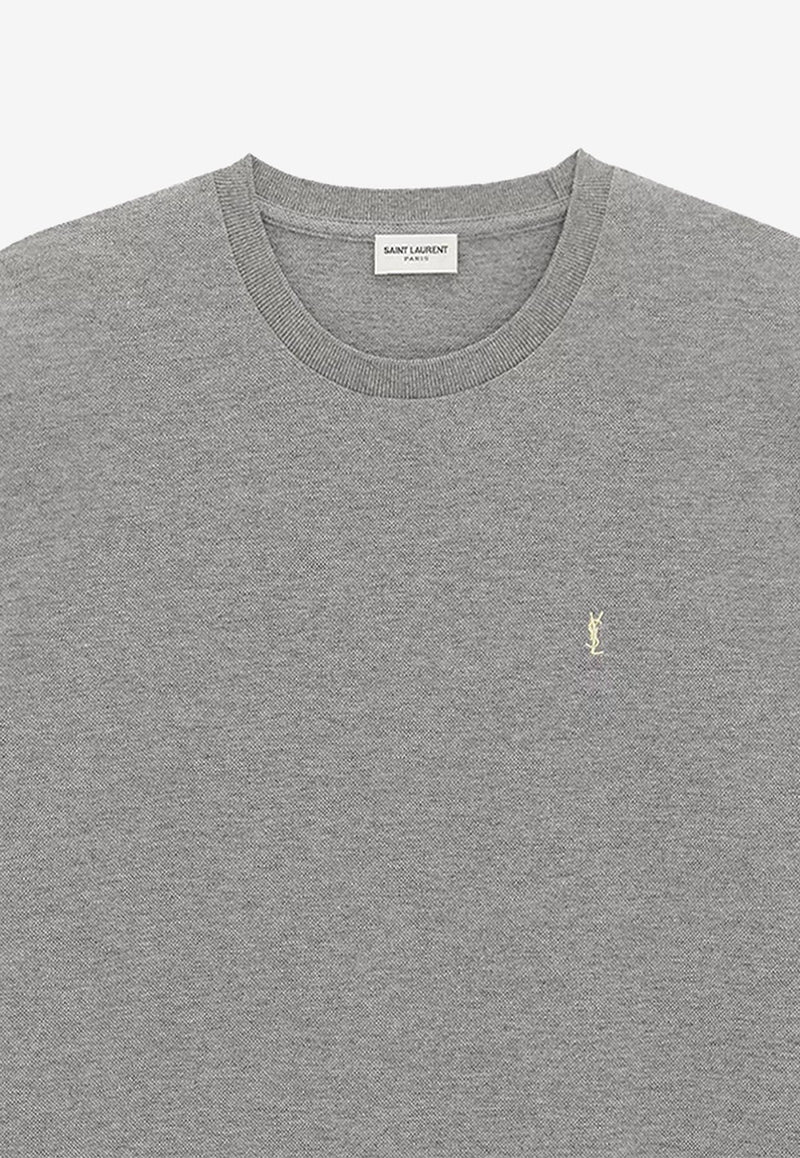 Saint Laurent Cassandre Embroidered T-shirt Gray 781566Y37HC1482_Gris Chine/Jaune_29853635