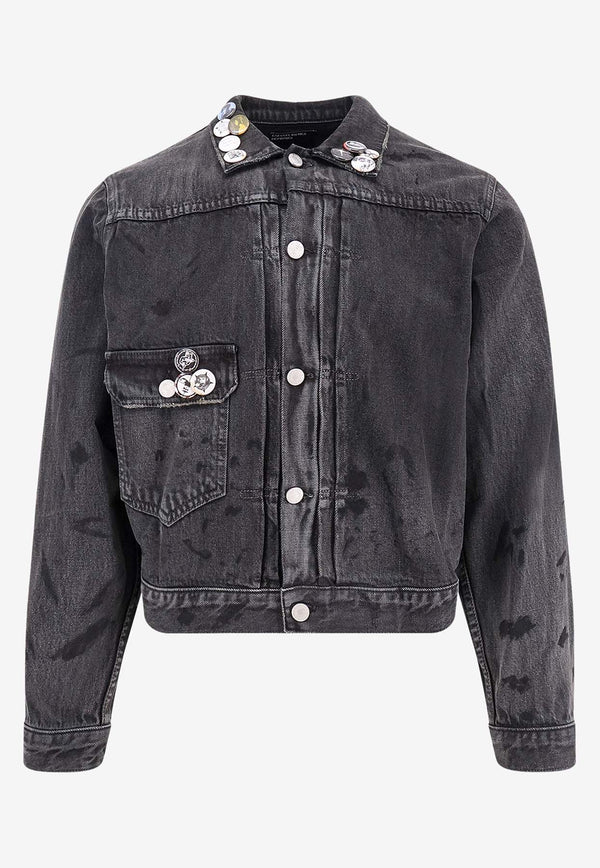 Enfants Riches Déprimés Distressed Denim Jacket Gray 030524_CHARCORAL_Coral Red_32997542